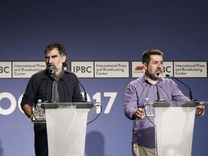 El president d'Òmnium Cultural, Jordi Cuixart, i el de l'ANC, Jordi Sànchez.