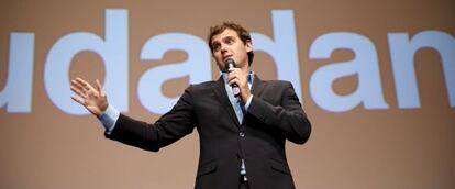 El presidente de Ciudadanos, Albert Rivera, en la presentaci&oacute;n del programa economico del partido, la pasada semana.