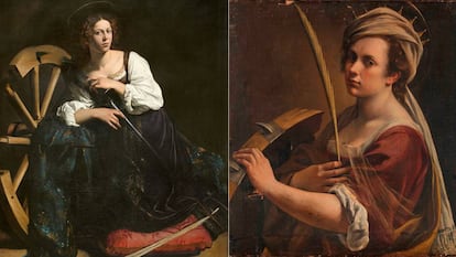 A la izquierda, el retrato de Santa Catalina pintado por Caravaggio. A la derecha, el realizado por Gentileschi.