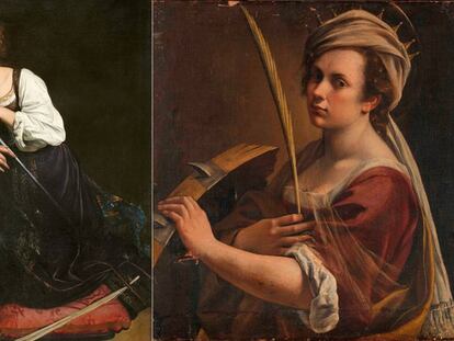 A la izquierda, el retrato de Santa Catalina pintado por Caravaggio. A la derecha, el realizado por Gentileschi.