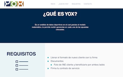 Captura de pantalla de la página web de Yox Holding, aun activa.