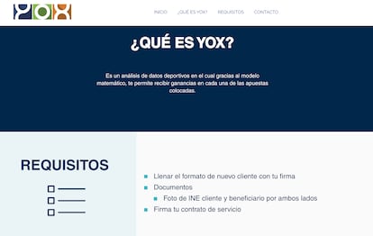 Captura de pantalla de la página web de Yox Holding, aun activa.