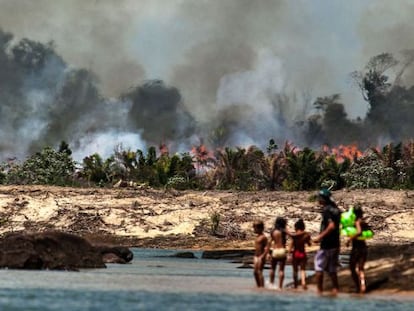 Uma das ilhas do Xingu, desmatada e queimada para o enchimento do lago de Belo Monte.