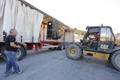 Un operario carga un cami&oacute;n con tomates destinados a la exportaci&oacute;n. 