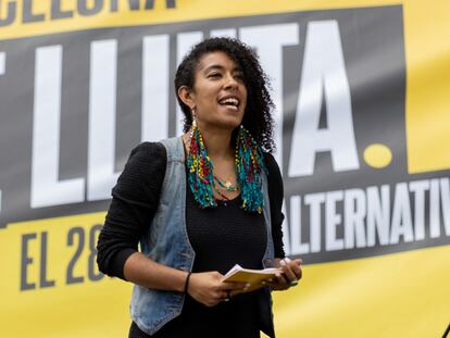 La candidata de la CUP a la alcaldía de Barcelona, Basha Changue, en un acto en Barcelona.