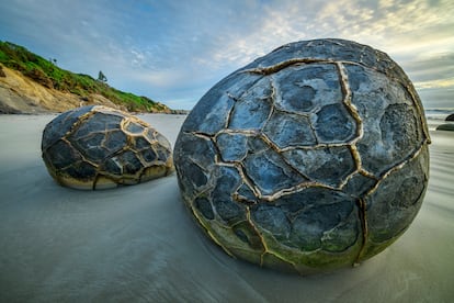 Cantos rodados de Moeraki, en la costa de Otago.