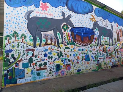 Mural realizado como resultado del taller 'Mi derecho al Agua' como parte de los trabajos educativos de la organización.