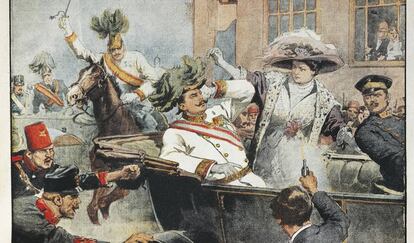 Sarajevo: asesinato del archiduque Franz Ferdinand, heredero del trono austr&iacute;aco, y su esposa.