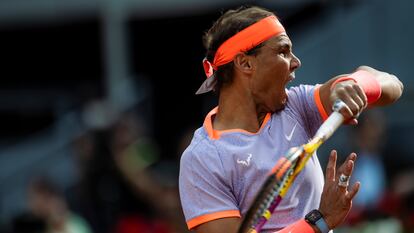 Nadal, durante el partido contra Blanch en la Caja Mágica de Madrid.