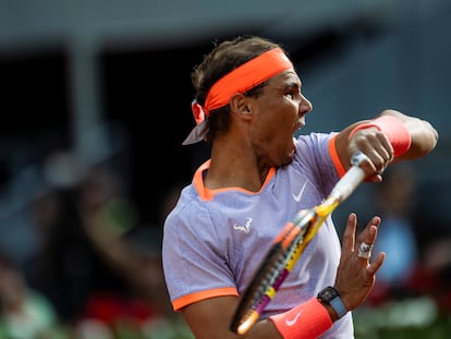 Nadal, durante el partido contra Blanch en la Caja Mágica de Madrid.