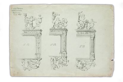 Tres de los dibujos realizados de la fachada realizados por Francesc Soler i Rovirosa en 1857, en los que se puede ver la riqueza de la decoración renacentista.