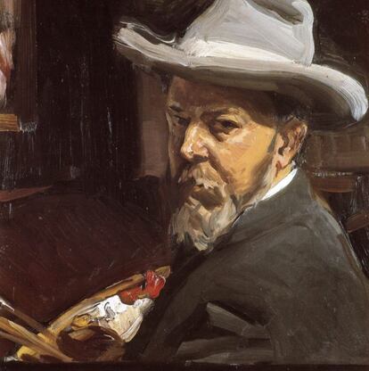 'Autorretrato'. Sorolla se pintó a sí mismo a su regreso de su primer viaje a EE UU, en 1909. Esta obra tampoco se realizó ni se vendió en este país, pero Blanca Pons-Sorolla cree importante incluirla en la exposición sobre su aventura americana porque se retrató con el sombrero que se compró aquí.