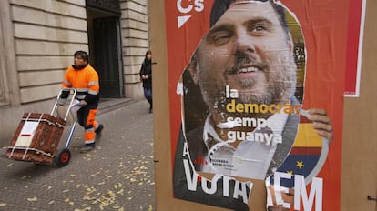 Cartel del candidato de ECR a las elecciones del 21-D, Oriol Junqueras (Barcelona).