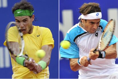 Rafael Nadal y David Ferrer en sus semifinales, ante Ivan Dodic y Nicolás Almagro, respectivamente.
