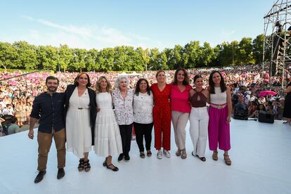 La líder de Sumar, Yolanda Díaz, este viernes, en el cierre de campaña electoral, en el anfiteatro Tierno Galván de Madrid.