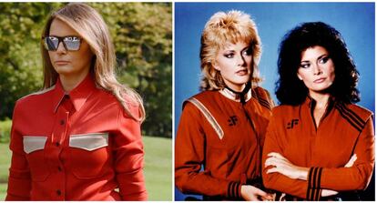 La primera dama de Estados Unidos Melania Trump, y las actrices Jane Badler y June Chadwick en la serie 'V'.