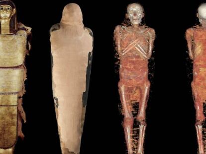 Composición de cuerpo entero de Nespamedu, con cartonaje, vendaje y reconstrucción.