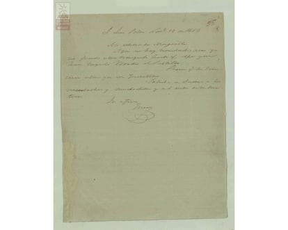 Mensaje de Benito Jurez a Margarita Maza: "... no puedo estar tranquilo hasta que sepa que han llegado ustedes al Saltillo. Parece que los franceses estn ya en Quertaro. Saluda a Santa, a las muchachas y muchachitos y al resto de la comitiva". San Luis Potos (Mxico), 19 de noviembre de 1863.