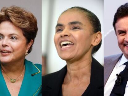 Montagem sobre imágenes de Rousseff, Marina y Aécio.