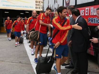 Los jugadores de la selección española, a su llegada a Puerto Rico.