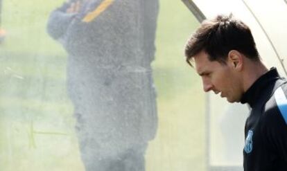 Messi durante el entrenamiento de este lunes.