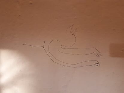 Un dibujo en la pared del salón nupcial. Foto tomada el 19 de septiembre.