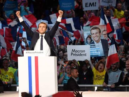 Emmanuel Macron durante un acto de la campa&ntilde;a en Paris el 17 de abril. 