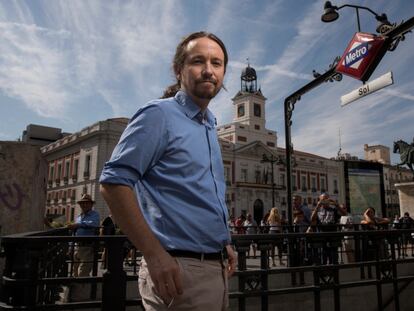 Pablo Iglesias, secretario general de Podemos, en la Puerta del Sol (Madrid). 21/09/2018