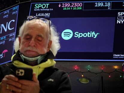 Información de Spotify en la Bolsa de Nueva York, el 4 de diciembre.