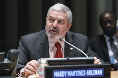 Magdy Martínez Solimán durante una sesión en la ONU, en Nueva York. 