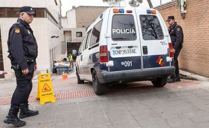 The arrested suspects arrive at a Granada courthouse for their arraignment on Wednesday.