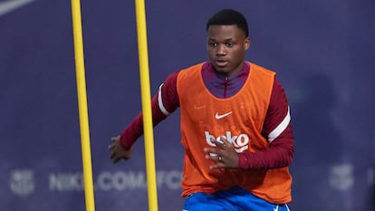 Ansu Fati, en uno de los entrenamientos recientes del Barcelona.