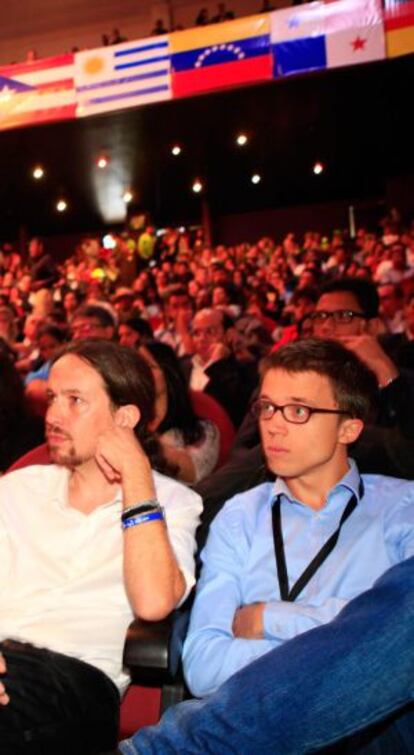 Pablo Iglesias e I&ntilde;igo Errej&oacute;n participan, el pasado lunes en la inauguraci&oacute;n del Encuentro Latinoamericano Progresista en Ecuador. 