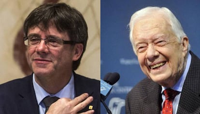 Carles Puigdemont (left) and Jimmy Carter.