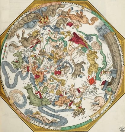 An idealized representation of 'The sphere of the fixed stars' by Petrus Apianus (1540).