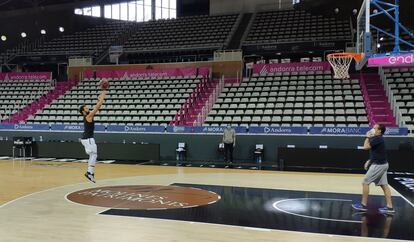 Clevin Hannah, del Morabanc Andorra, durante su entrenamiento individualizado de hoy