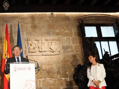 El presidente valenciano, Ximo Puig, comparece el viernes tras reunirse con la presidenta de Red Eléctrica de España, Beatriz Corredor, en el Palau de la Generalitat.
