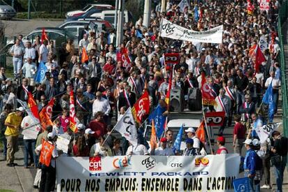 Manifestación de trabajadores de Hewlett Packard en la ciudad de Grenoble (Francia).