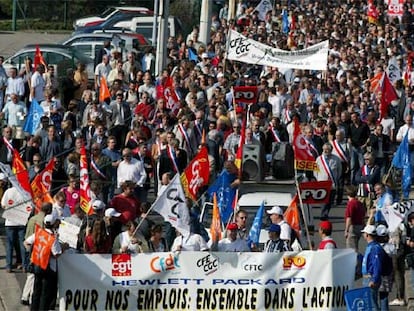 Manifestación de trabajadores de Hewlett Packard en la ciudad de Grenoble (Francia).