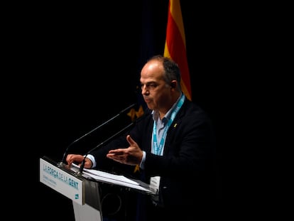 El secretario general de JxCat, Jordi Turull, durante su intervención en la reunión del consejo nacional del partido, el sábado.