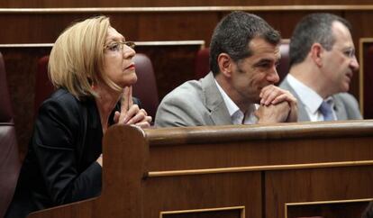 Els diputats d'UPyD Rosa Díez i Toni Cantó, al Congrés.