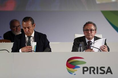 Manuel Mirat, consejero delegado de PRISA, junto a Manuel Polanco, presidente 