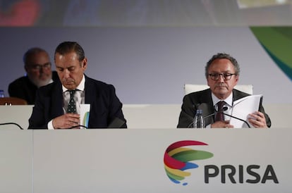 Manuel Mirat, consejero delegado de PRISA, junto a Manuel Polanco, presidente 