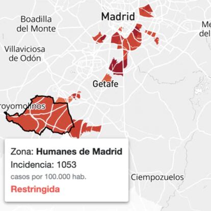 Mapa de zonas de movilidad restringida de Madrid.
