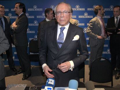 José María Ruiz-Mateos, en febrero, tras anunciar el concurso de las empresas de Nueva Rumasa.