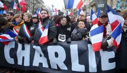 Manifestantes en la protesta contra el terrorismo en París.