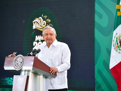 El presidente de México, Andrés Manuel López Obrador, durante una conferencia en Campeche.
