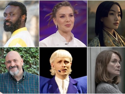 De izquierda a derecha y de arriba abajo: Malcolm Treviño-Sitté, Inés Hernand, Mariko (personaje de la serie 'Shōgun'), Óscar Díaz, Joost Klein y Nagore Aramburu.