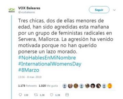 El tuit de Vox Baleares- ya eliminado- con la información falsa.