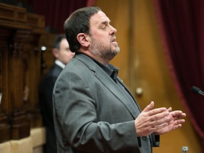 Intervencion del Vicepresidente y Consejero de Economia y Hacienda, Oriol Junqueras en el pleno del Parlament.